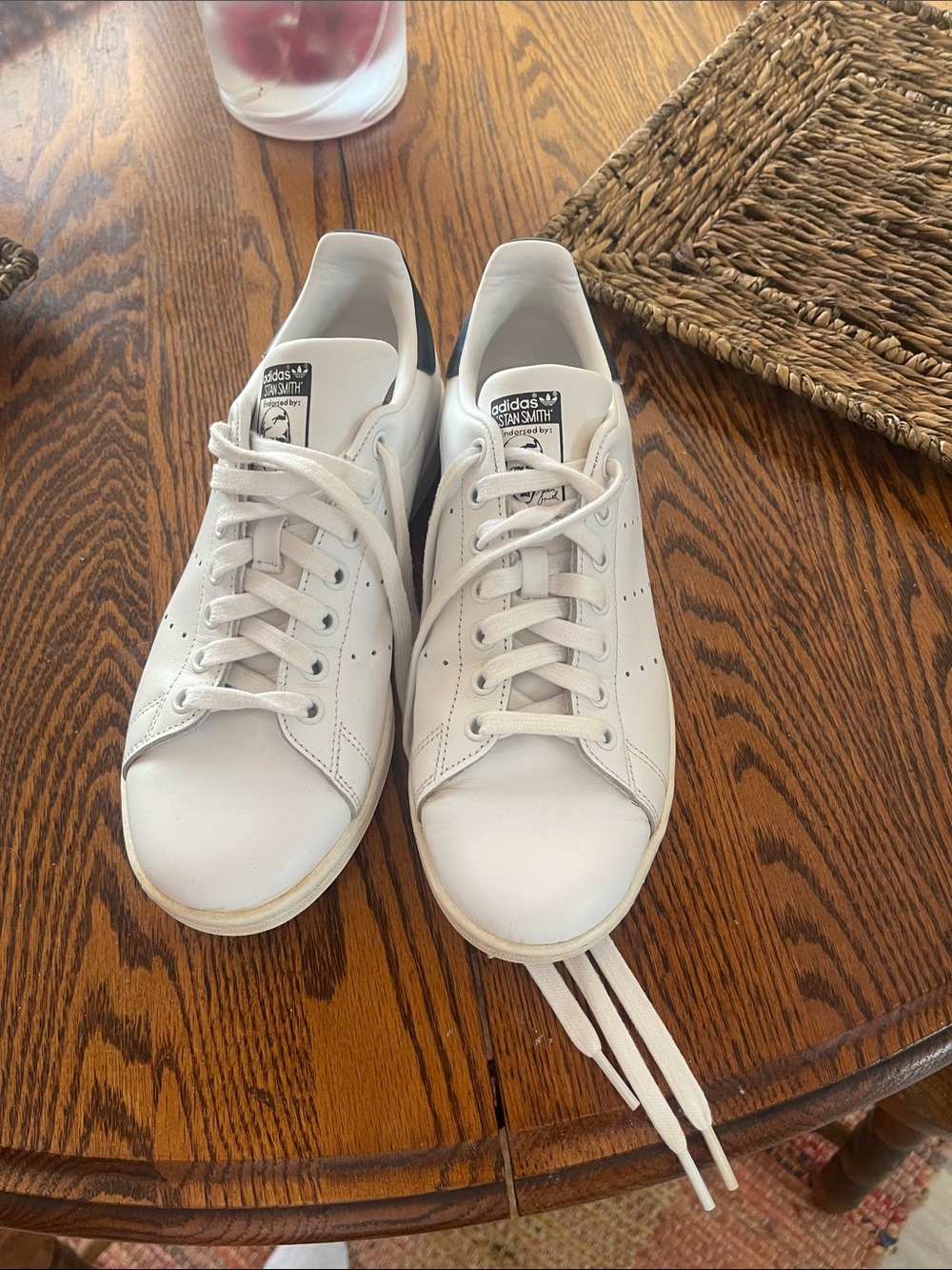 adidas White Leather Sneakers with Navy Heel Tab